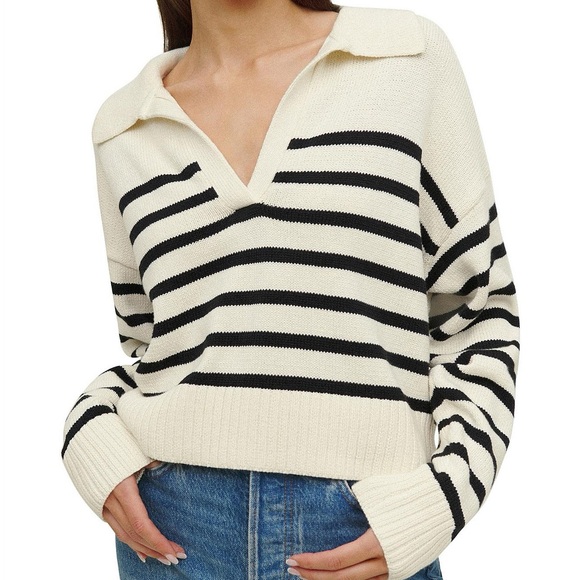 Reformation Francesco Cotton Polo Sweater in Stripe - Picture 1 of 3